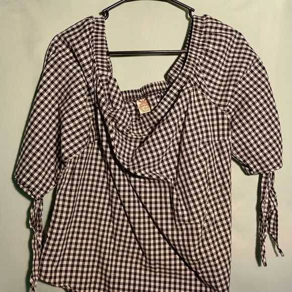 Women's Black & White Faded Glory Blouse – Off-Shoulder Style with Tie Sleeves - Picture 2 of 4